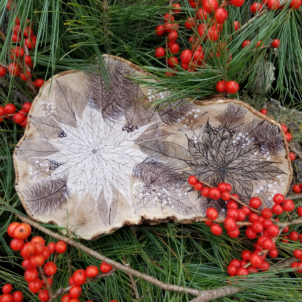 Poinsettia Bouquet - Hand Drawn On Bracket Fungus